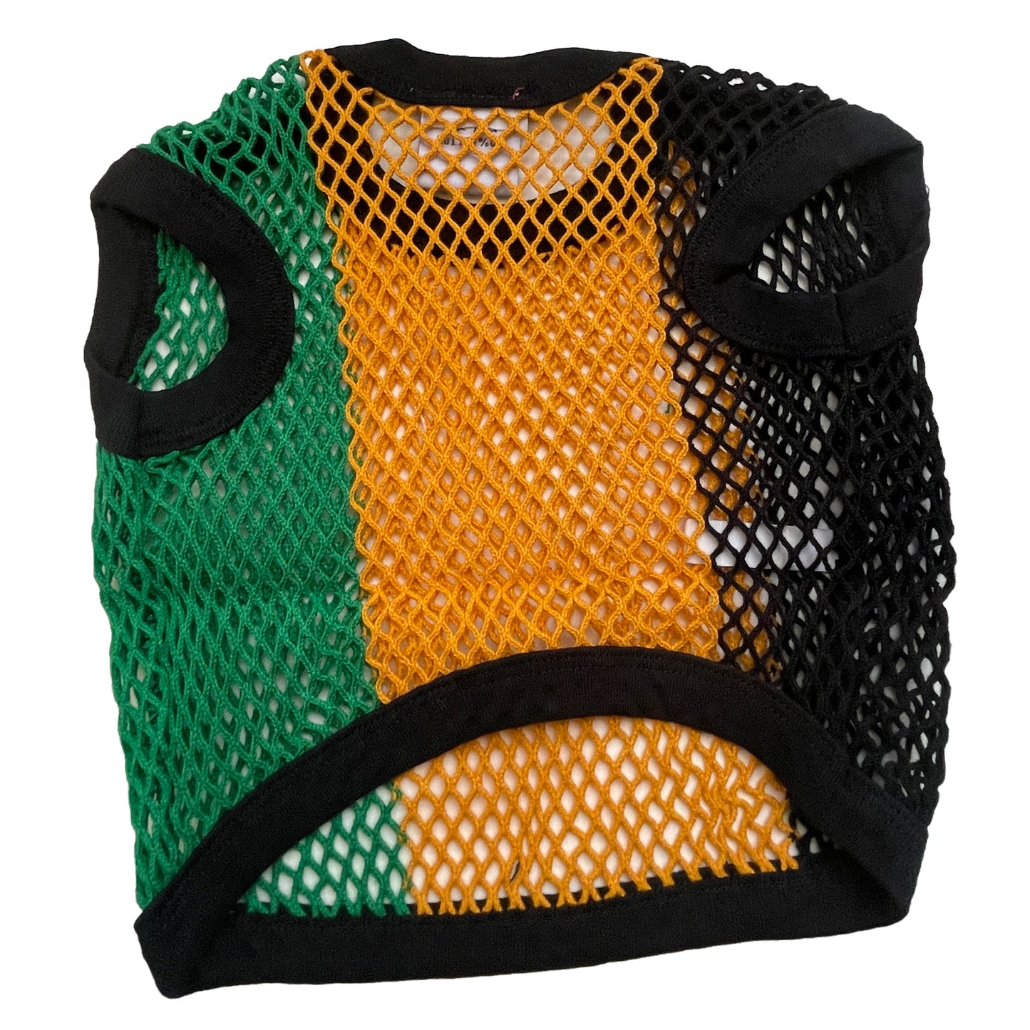 PawWear LARGE JAMAICA COLORS 100% Cotton Tank Top, Fisherman String Vest, Mesh Shirt for miniature, puppy, toy dogs - FRONT