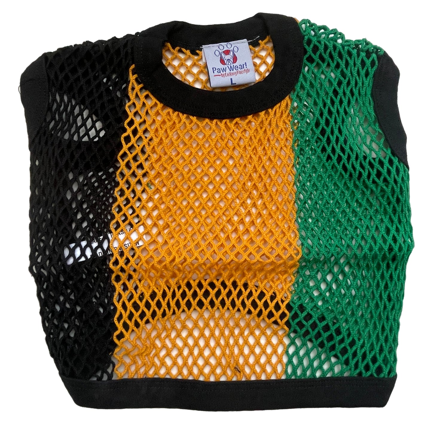 PawWear LARGE JAMAICA COLORS 100% Cotton Tank Top, Fisherman String Vest, Mesh Shirt. Miniature, puppy, toy dogs - BK