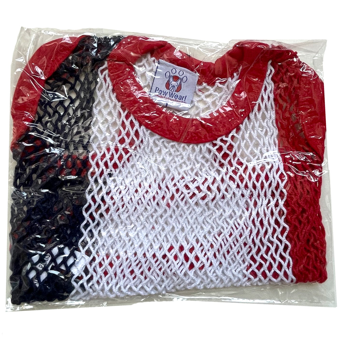 PawWear LARGE RED-WHITE-BLUE 100% Cotton Tank Top, Fisherman String Vest, Mesh Shirt for miniature, puppy, toy dogs - PACK
