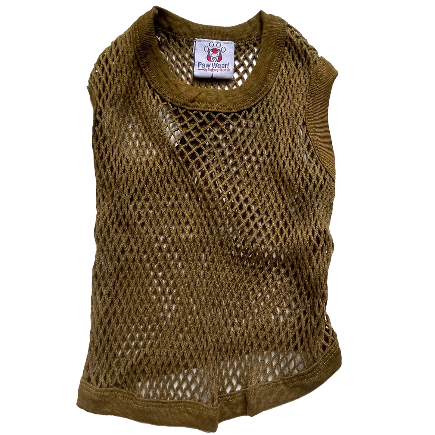 PawWear LARGE KHAKI 100% Cotton Tank Top, Fisherman String Vest, Mesh Shirt for miniature, puppy, toy dogs - BACK