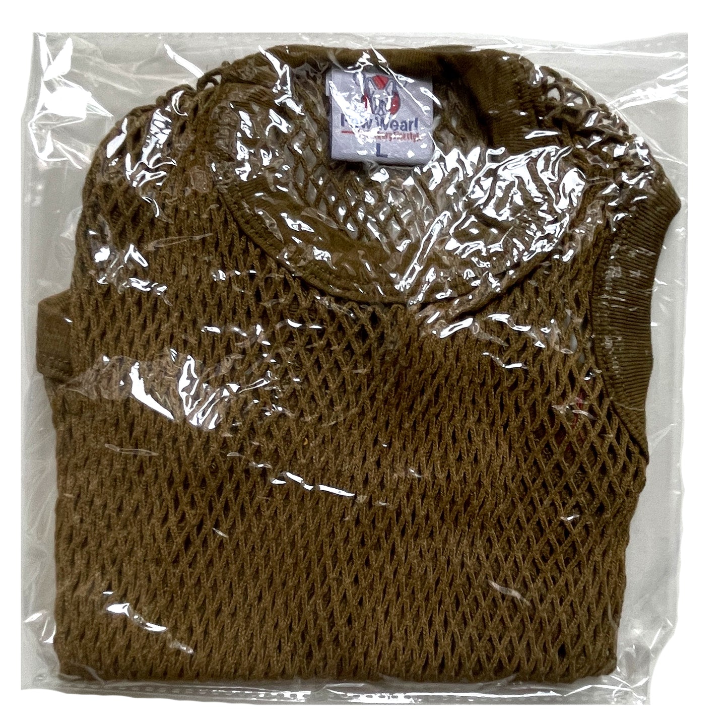 PawWear LARGE KHAKI 100% Cotton Tank Top, Fisherman String Vest, Mesh Shirt for miniature, puppy, toy dogs - PACKAGED