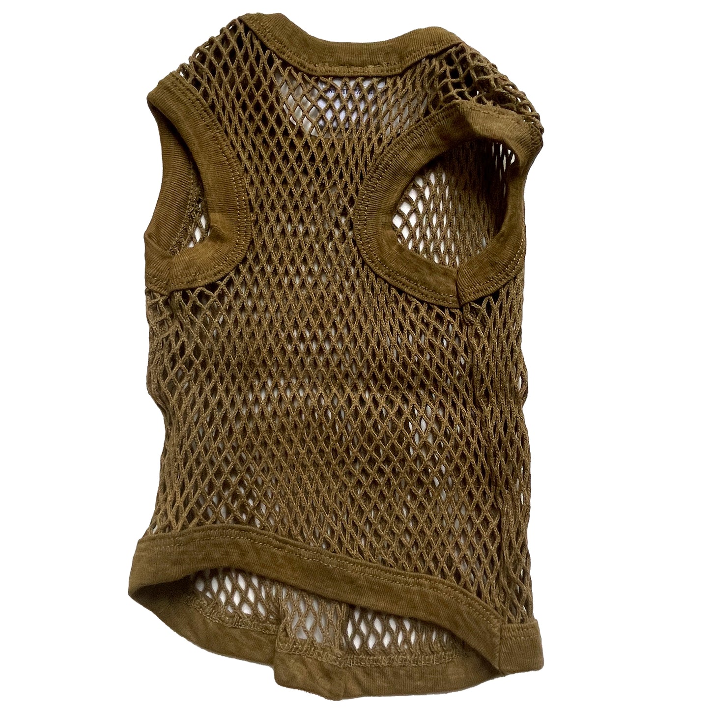 PawWear LARGE KHAKI 100% Cotton Tank Top, Fisherman String Vest, Mesh Shirt for miniature, puppy, toy dogs - FRONT