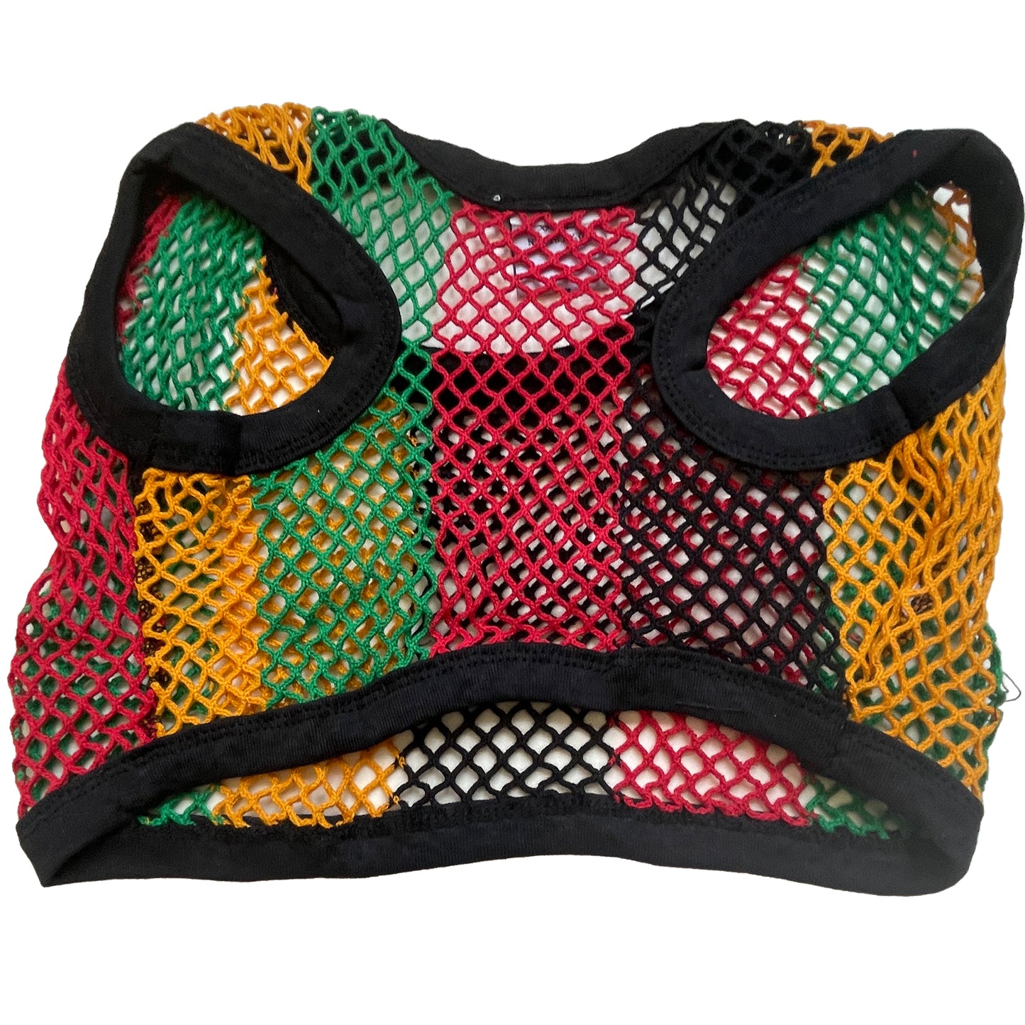 PawWear LARGE RASTA COLORS 100% Cotton Tank Top, Fisherman String Vest, Mesh Shirt for miniature, puppy, toy dogs - FRONT