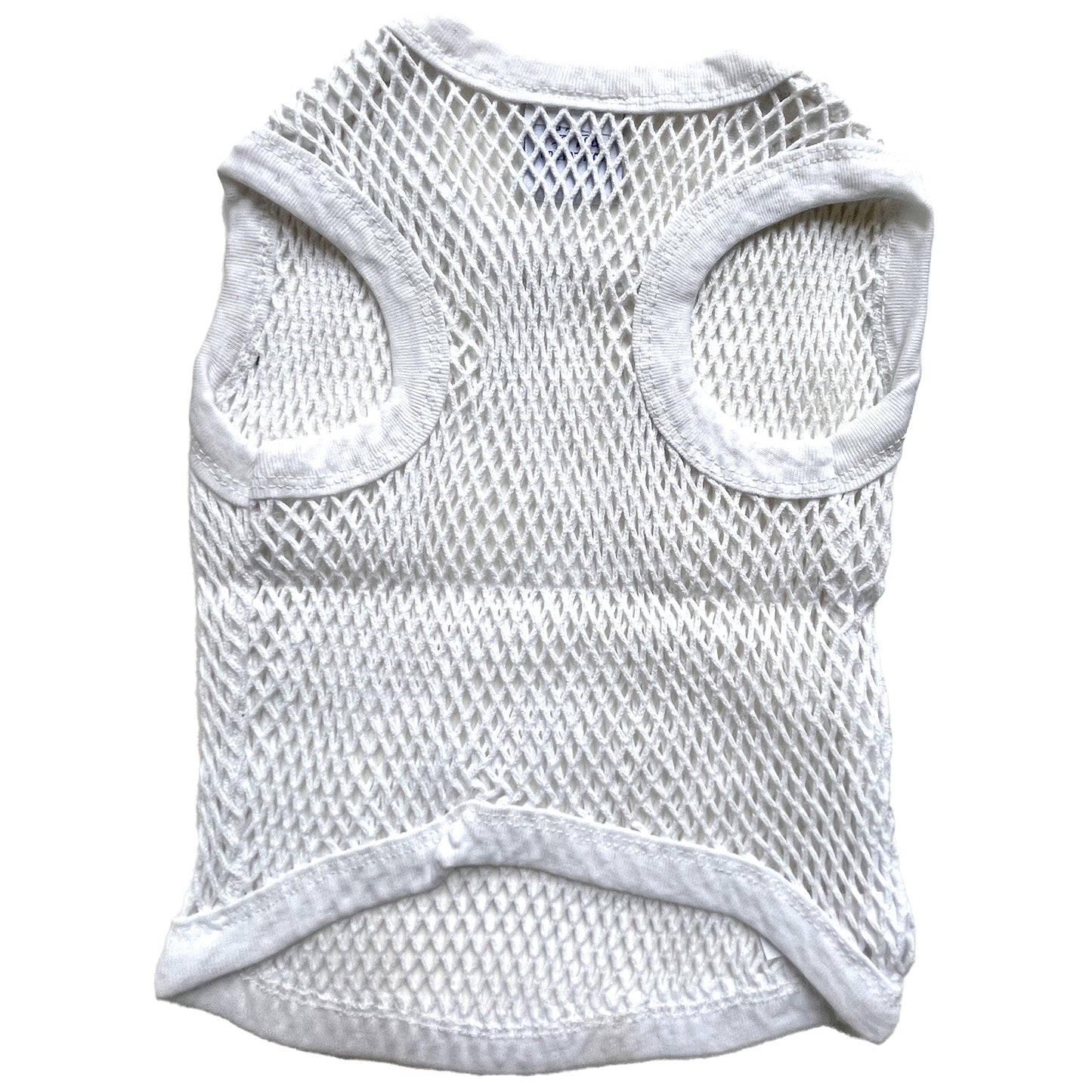 PawWear LARGE WHITE 100% Cotton Tank Top, Fisherman String Vest, Mesh Shirt for miniature, puppy, small toy dogs - FRONT