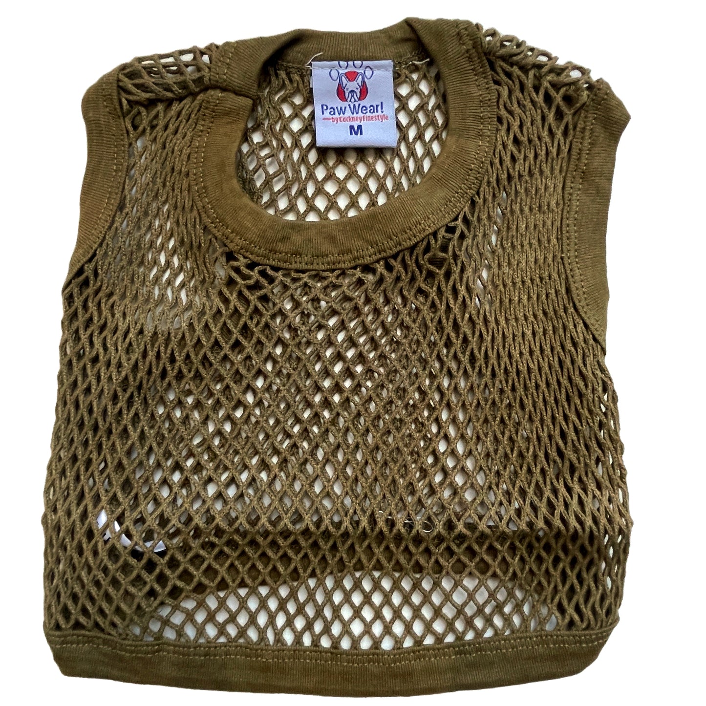 PawWear MEDIUM KHAKI 100% Cotton Tank Top, Fisherman String Vest, Mesh Shirt for miniature, puppy, toy dogs - BACK