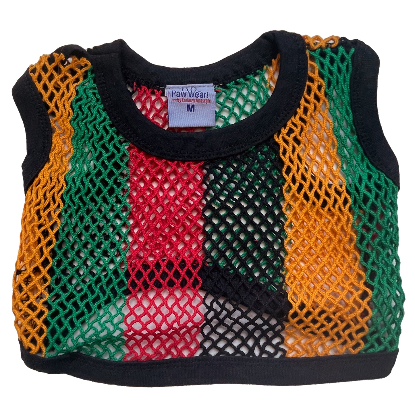 PawWear MEDIUM RASTA COLORS 100% Cotton Tank Top, Fisherman String Vest, Mesh Shirt for miniature, puppy, toy dogs - BACK