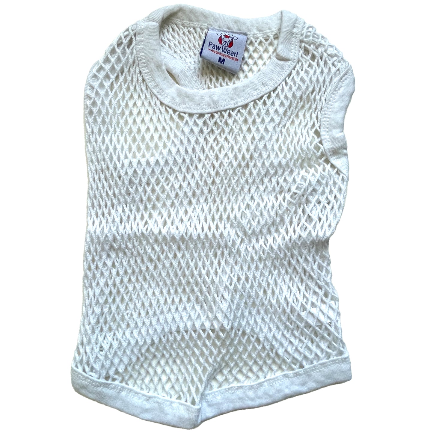 PawWear MEDIUM WHITE 100% Cotton Tank Top, Fisherman String Vest, Mesh Shirt for miniature, puppy, toy dogs - Back