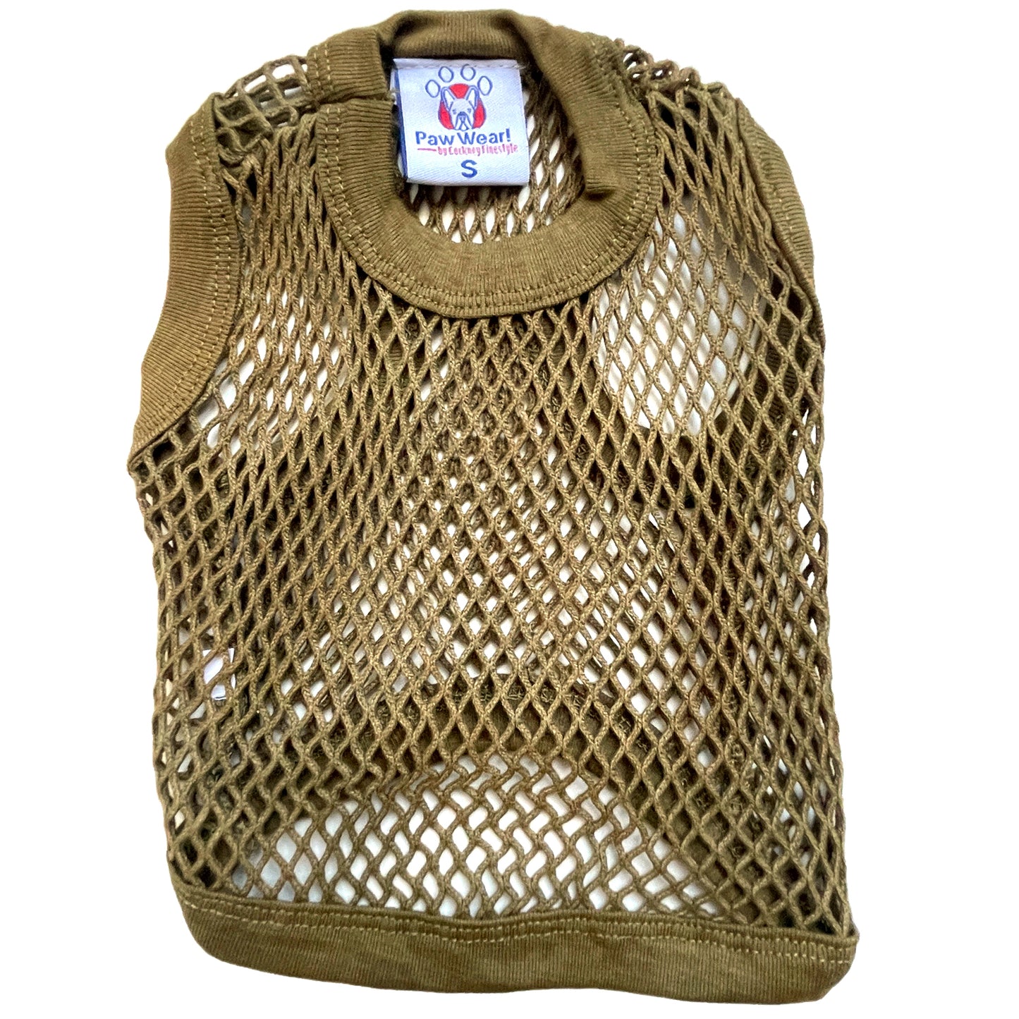 PawWear SMALL KHAKI 100% Cotton Tank Top, Fisherman String Vest, Mesh Shirt for miniature, puppy, toy dogs - BACK