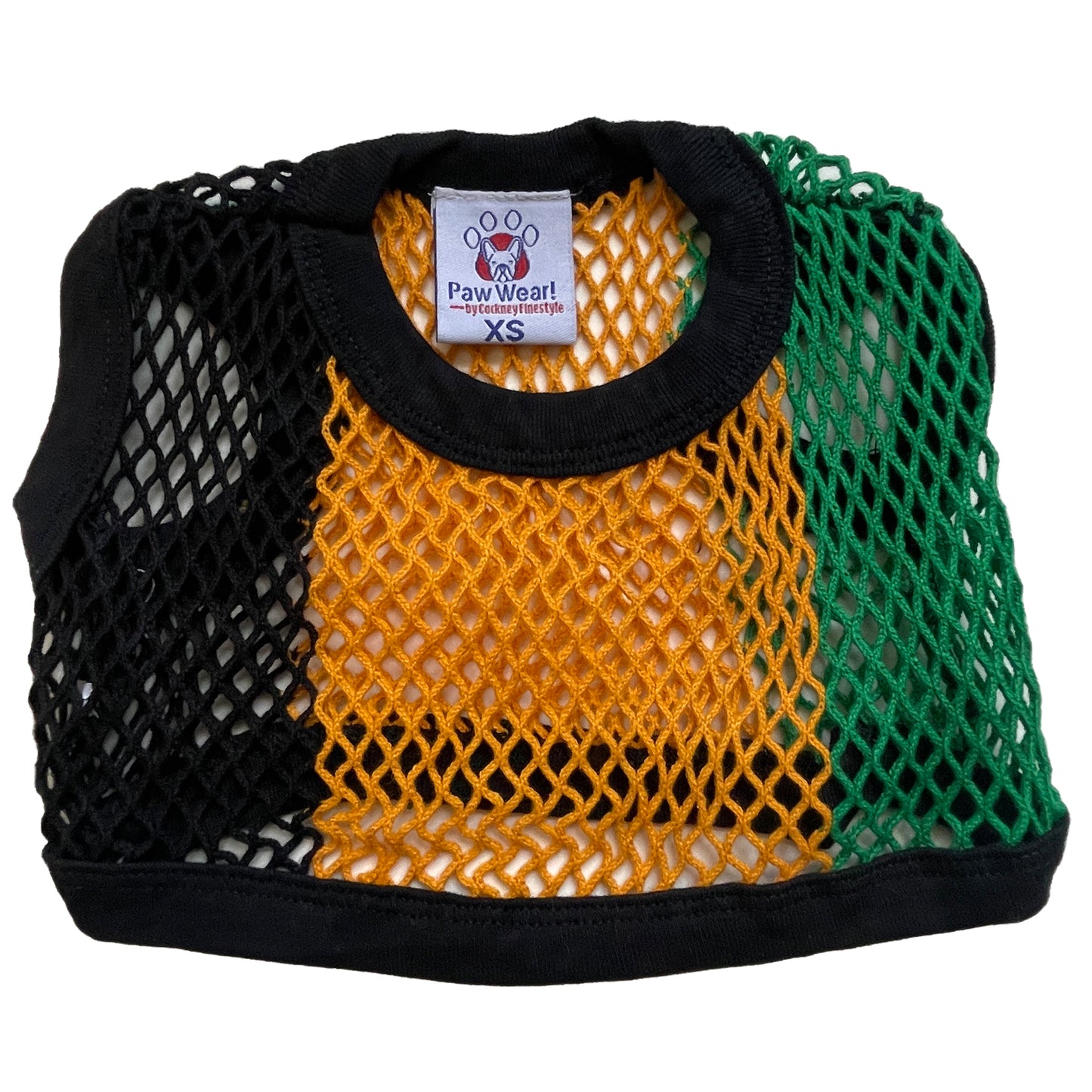 PawWear XS JAMAICA COLORS 100% Cotton Tank Top, Fisherman String Vest, Mesh Shirt for miniature dogs - BACK