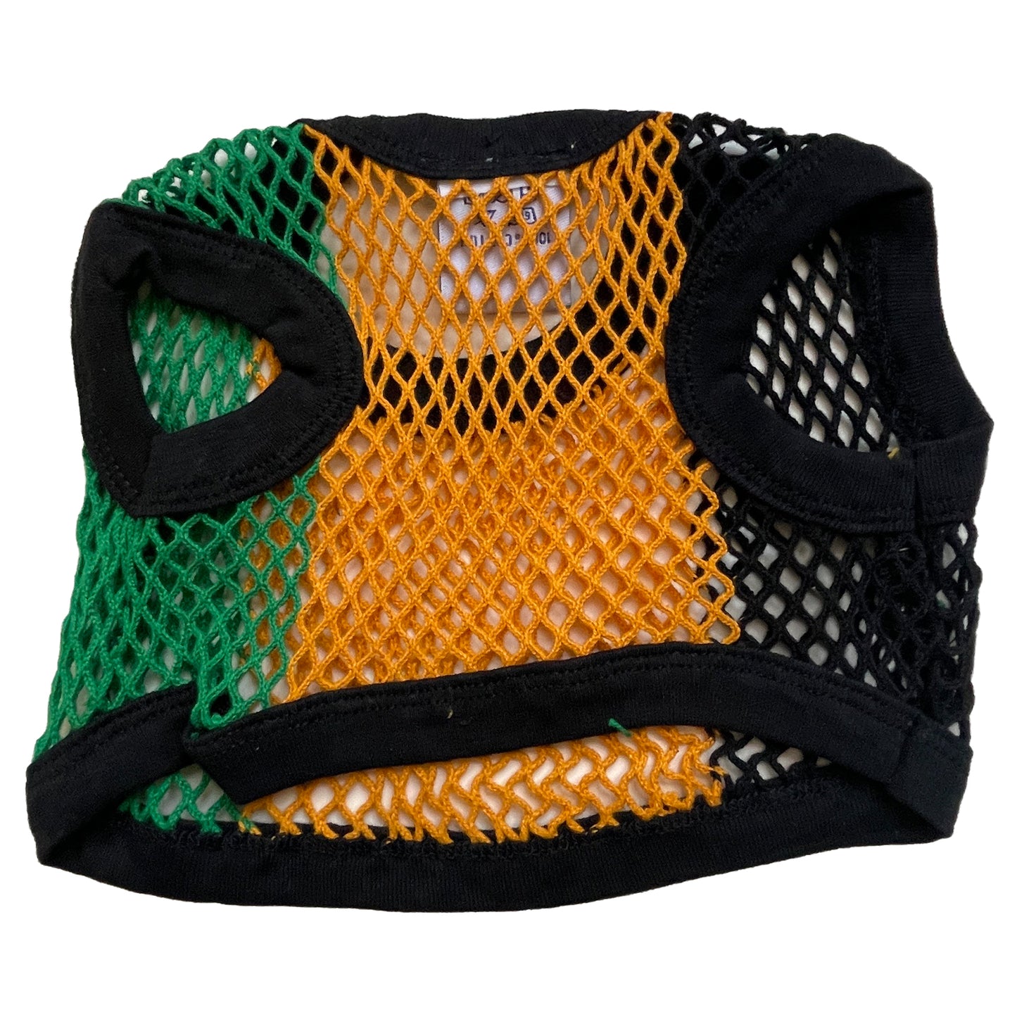 PawWear XS JAMAICA COLORS 100% Cotton Tank Top, Fisherman String Vest, Mesh Shirt for miniature small dogs - FRONT