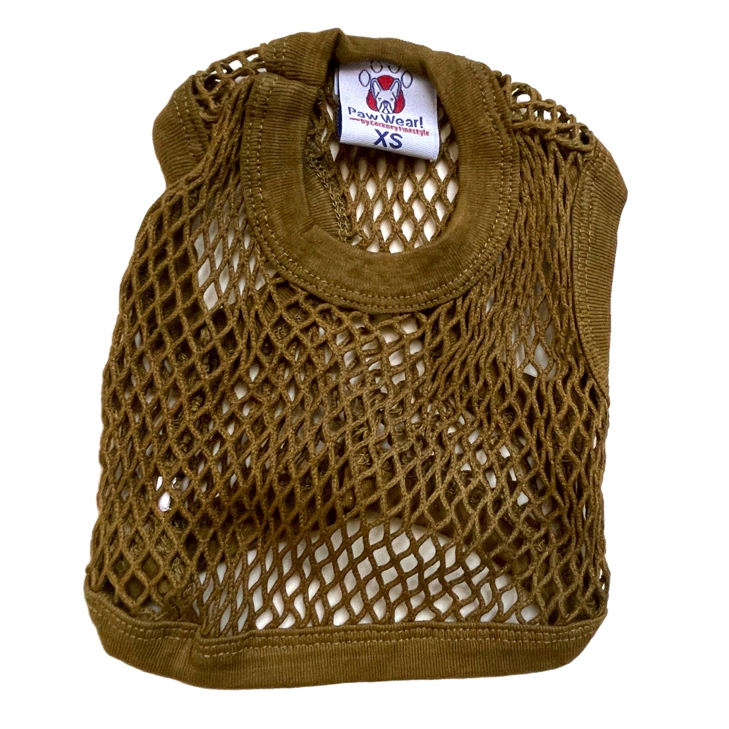 PawWear XS KHAKI 100% Cotton Tank Top, Fisherman String Vest, Mesh Shirt for miniature, puppy, toy dogs - BACK