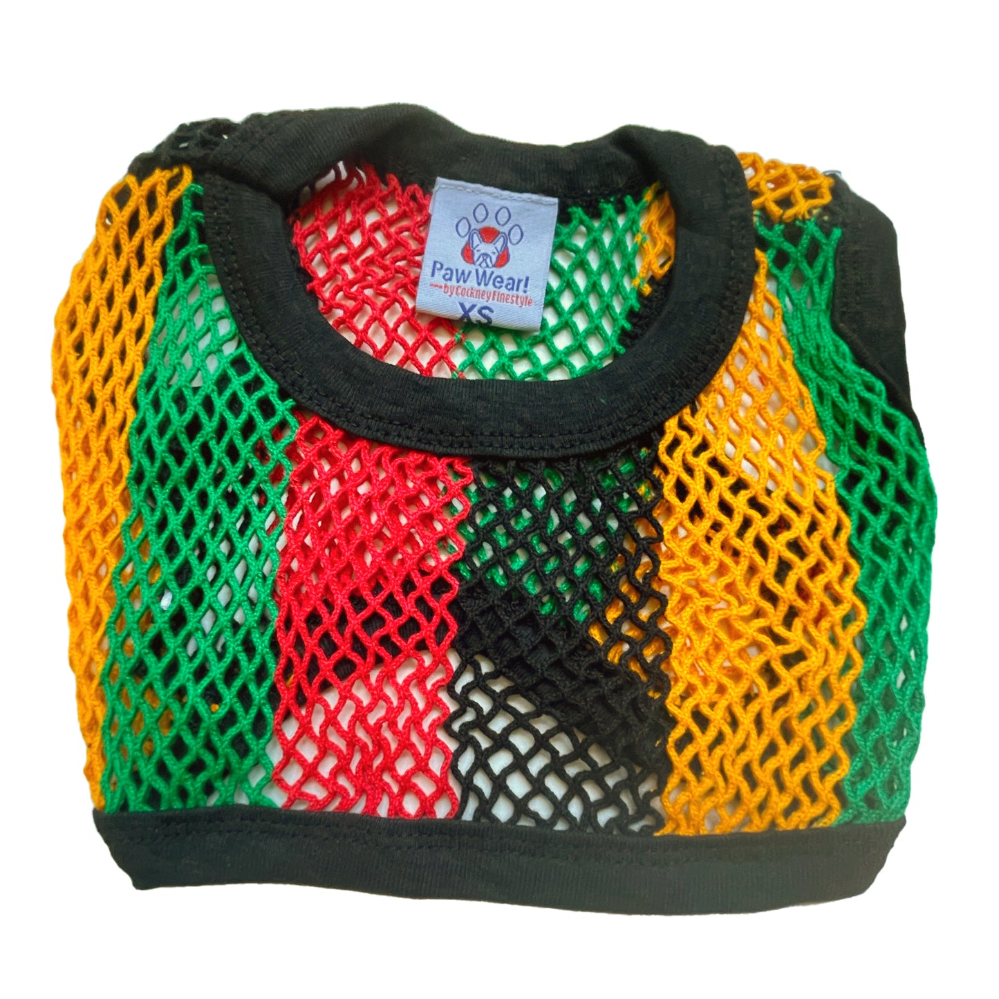 PawWear XS RASTA COLORS 100% Cotton Tank Top, Fisherman String Vest, Mesh Shirt for miniature, puppy, toy dogs - BACK